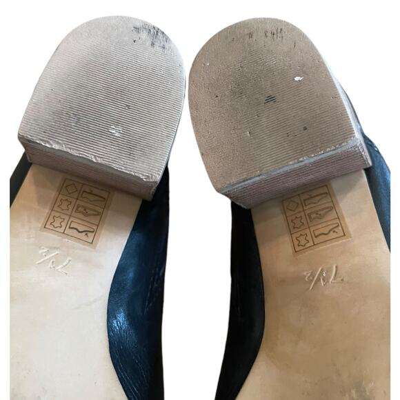 Size 7.5 Madewell The Harper Black Leather Mules J8560 Stacked Heel - Picture 9 of 11